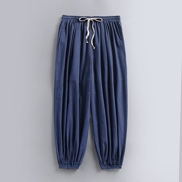 Buddha Stones Plain Drawstring Tapered Ankle-Length Men's Cotton Linen Pants With Pockets - SteelBlue - US/UK/AU54，EU64 (9XL) - image 0
