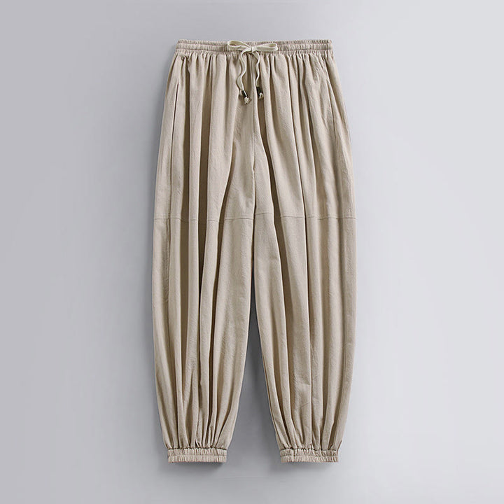 Buddha Stones Plain Drawstring Tapered Ankle-Length Men's Cotton Linen Pants With Pockets - Beige - US/UK/AU54，EU64 (9XL) - image 3