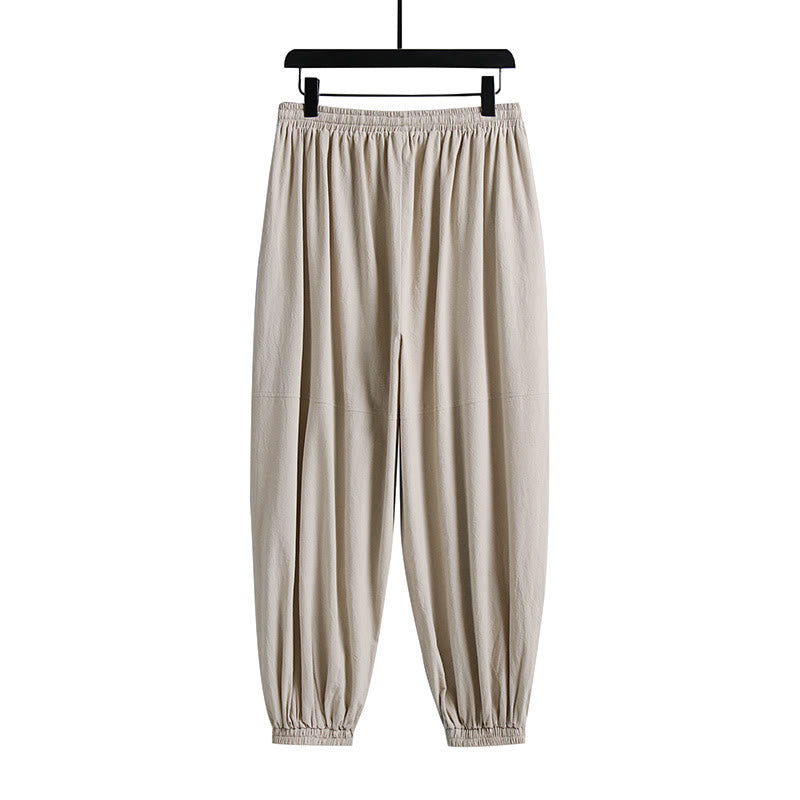 Buddha Stones Plain Drawstring Tapered Ankle-Length Men's Cotton Linen Pants With Pockets - image 5
