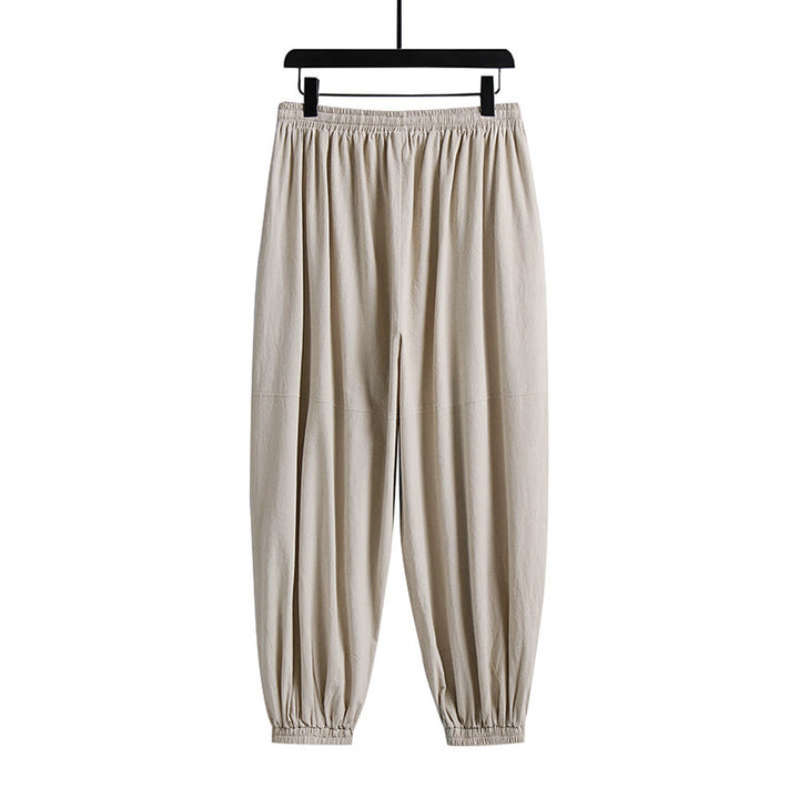 Buddha Stones Plain Drawstring Tapered Ankle-Length Men's Cotton Linen Pants With Pockets - image 5