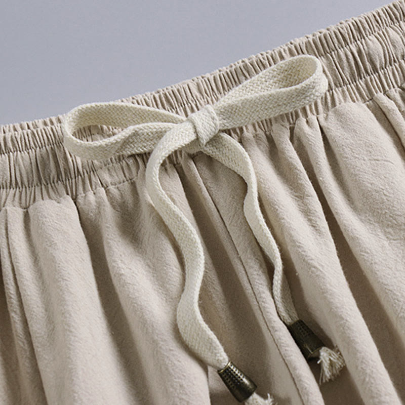 Buddha Stones Plain Drawstring Tapered Ankle-Length Men's Cotton Linen Pants With Pockets - image 6