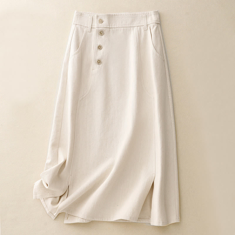 Buddha Stones Women's Plain Cotton Skirt With Pockets - FloralWhite - US8-10，UK/AU12-14，EU40-42 (2XL) - image 6