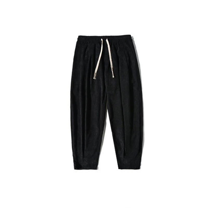 Buddha Stones Retro Men's Plain Fleece-Lined Corduroy Simple Design Harem Pants With Pockets - image 45