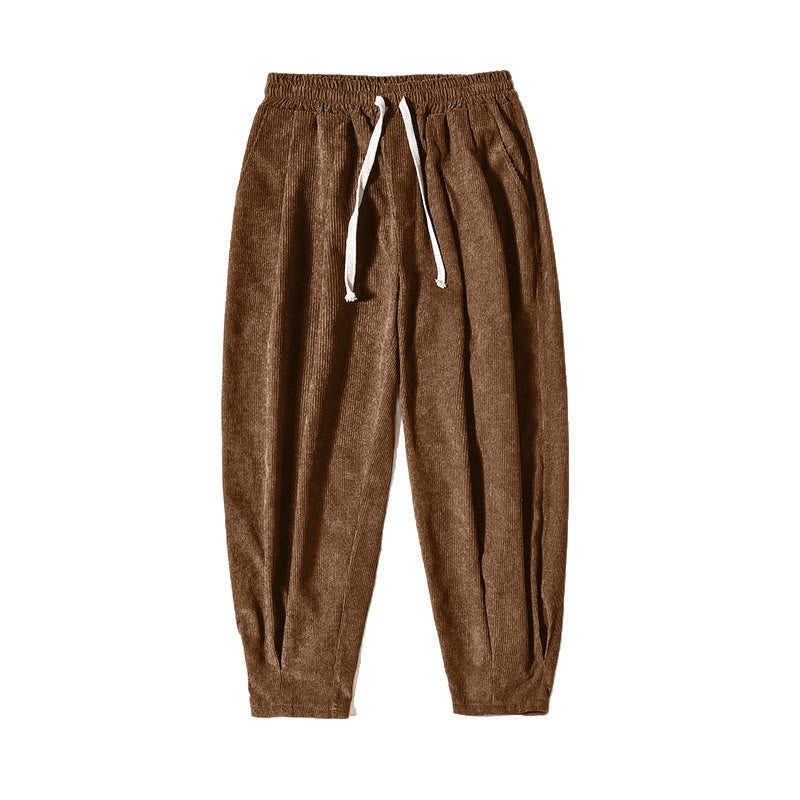 Buddha Stones Retro Men's Plain Fleece-Lined Corduroy Simple Design Harem Pants With Pockets - image 10