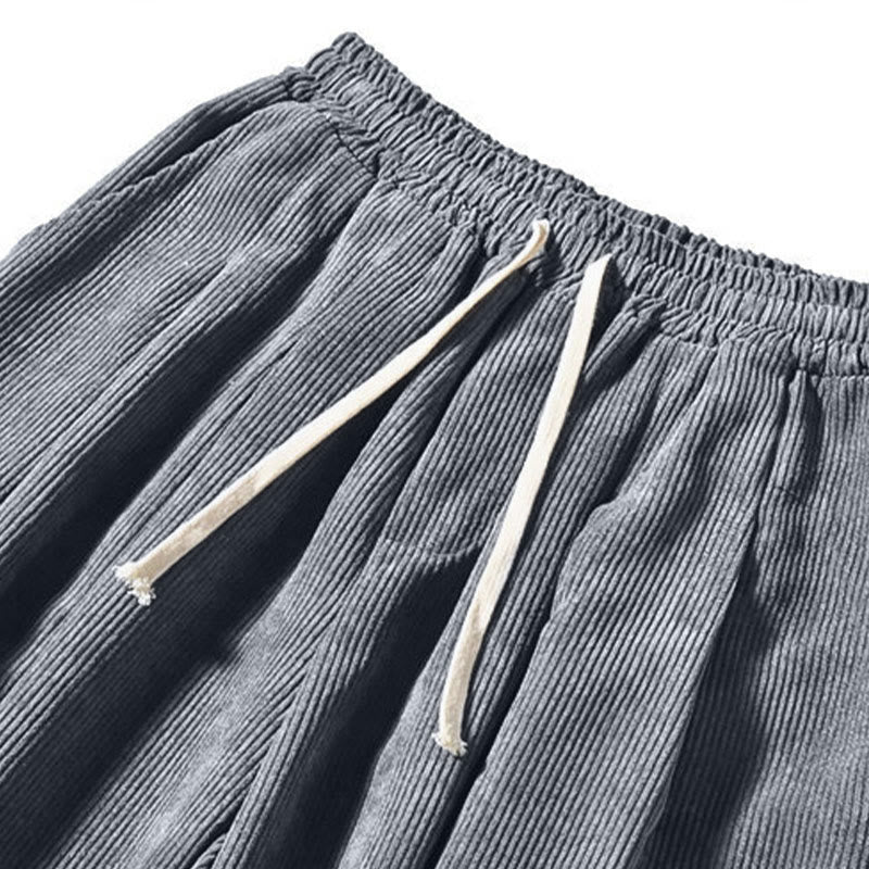 Buddha Stones Retro Men's Plain Fleece-Lined Corduroy Simple Design Harem Pants With Pockets - image 26