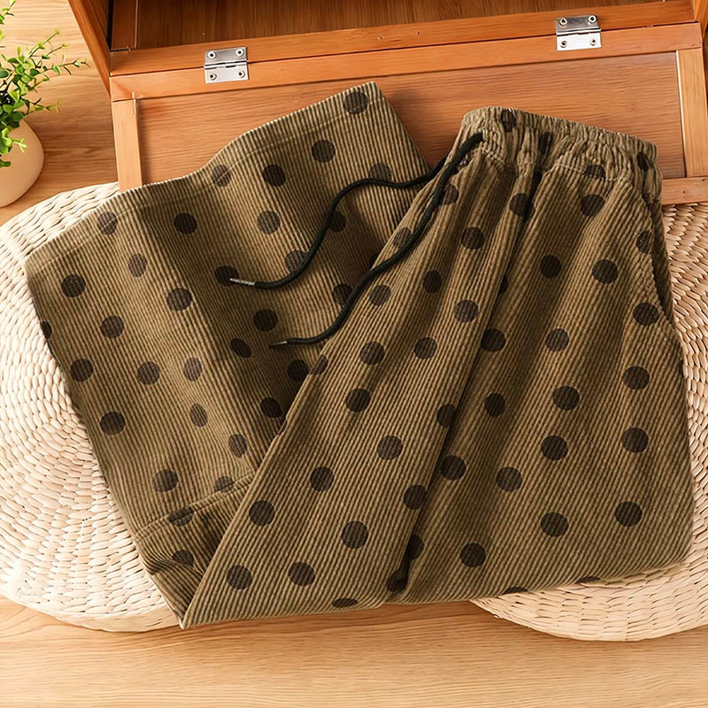 Buddha Stones Winter Polka Dot Pattern Women's Corduroy Skirt With Pockets - image 1