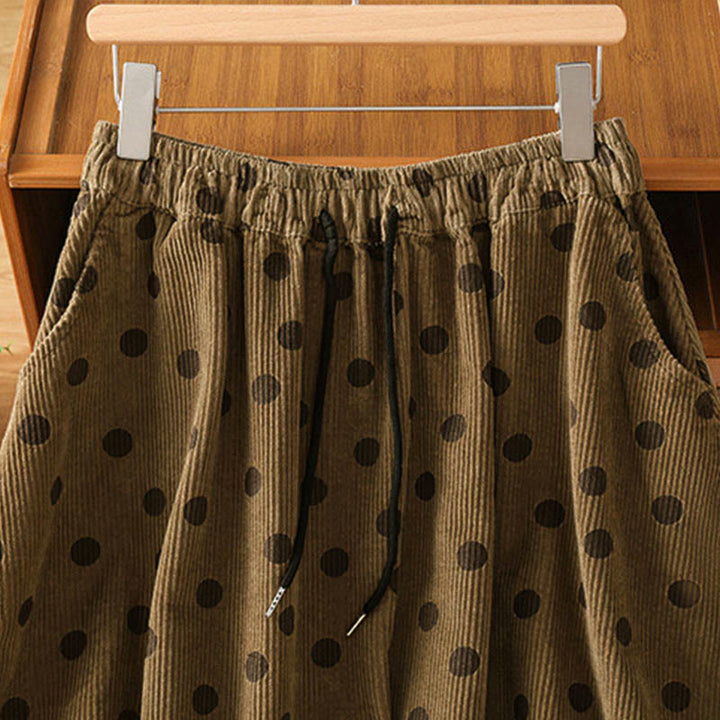 Buddha Stones Winter Polka Dot Pattern Women's Corduroy Skirt With Pockets - image 2