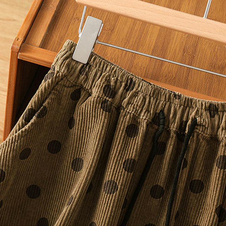 Buddha Stones Winter Polka Dot Pattern Women's Corduroy Skirt With Pockets - image 3