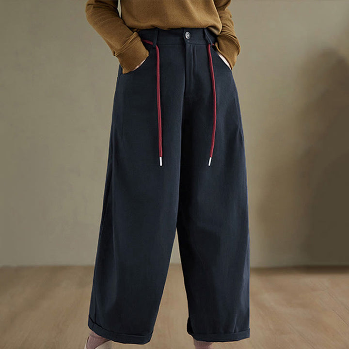 Buddha Stones Plain Cotton Casual Women's 7-8 Length Pants With Pockets - MidnightBlue - US8-10，UK/AU12-14，EU40-42 (2XL) - image 0