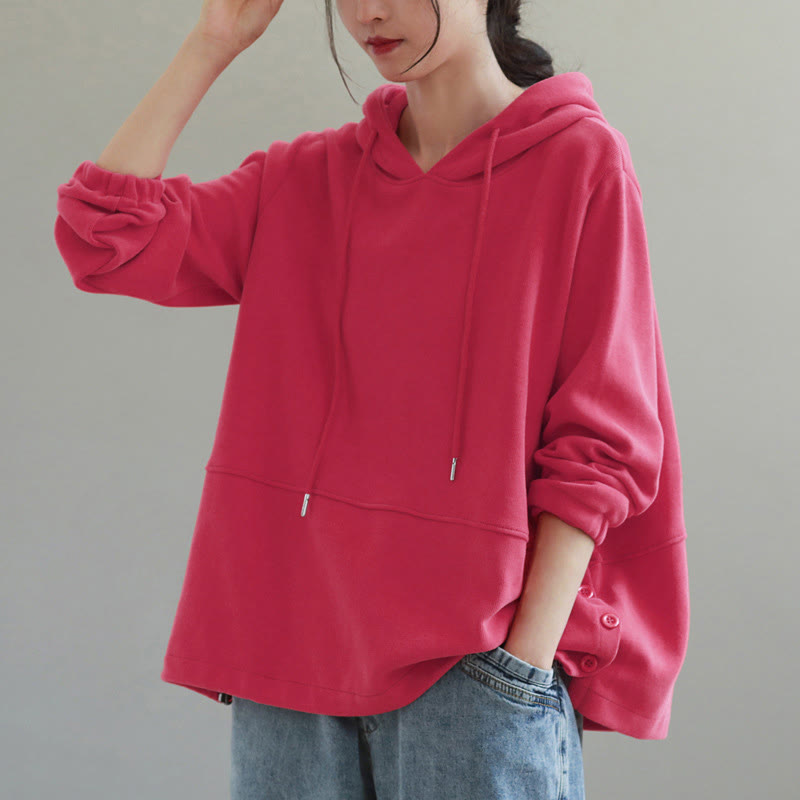 Buddha Stones Fall Solid Color Side Buttons Cotton Long Sleeve Women's Hoodie - image 11