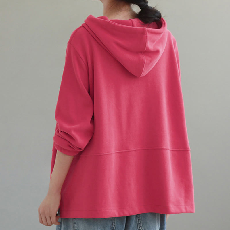 Buddha Stones Fall Solid Color Side Buttons Cotton Long Sleeve Women's Hoodie - image 13