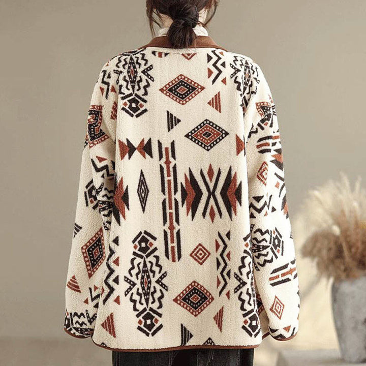 Buddha Stones Fall Winter Buttons Geometric Patterns Long Sleeve Cotton Women's Jacket  - image 8