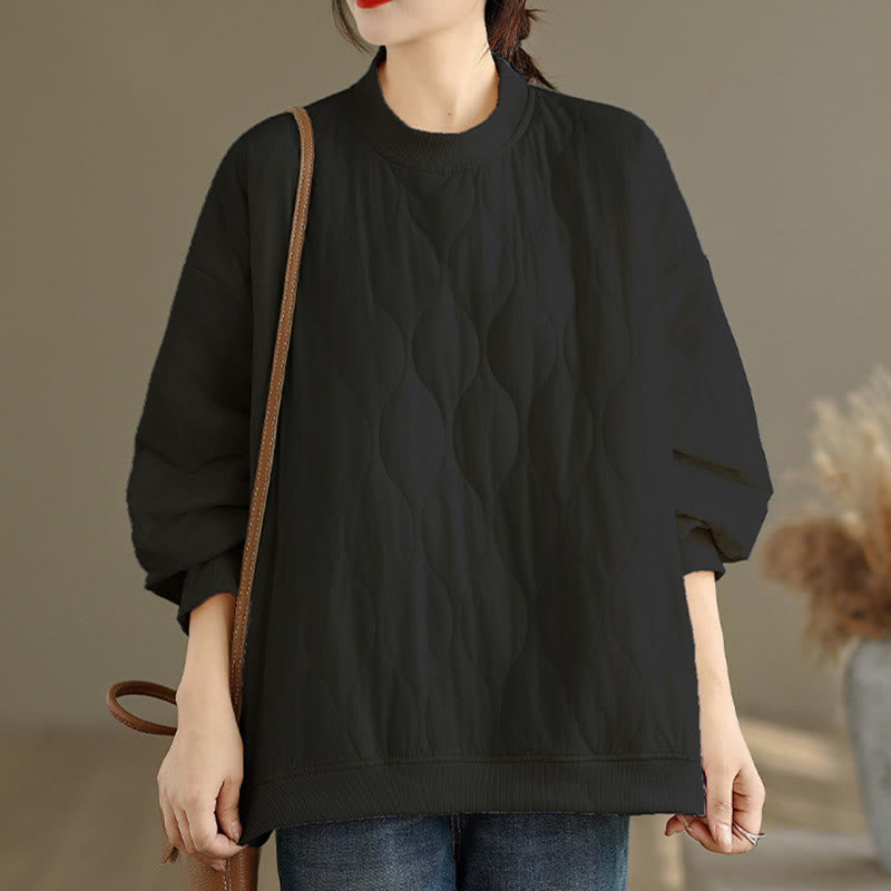 Buddha Stones Fall Solid Curved design Crew Neck Long Sleeve Women's Cotton Sweatshirt With Pockets - image 2