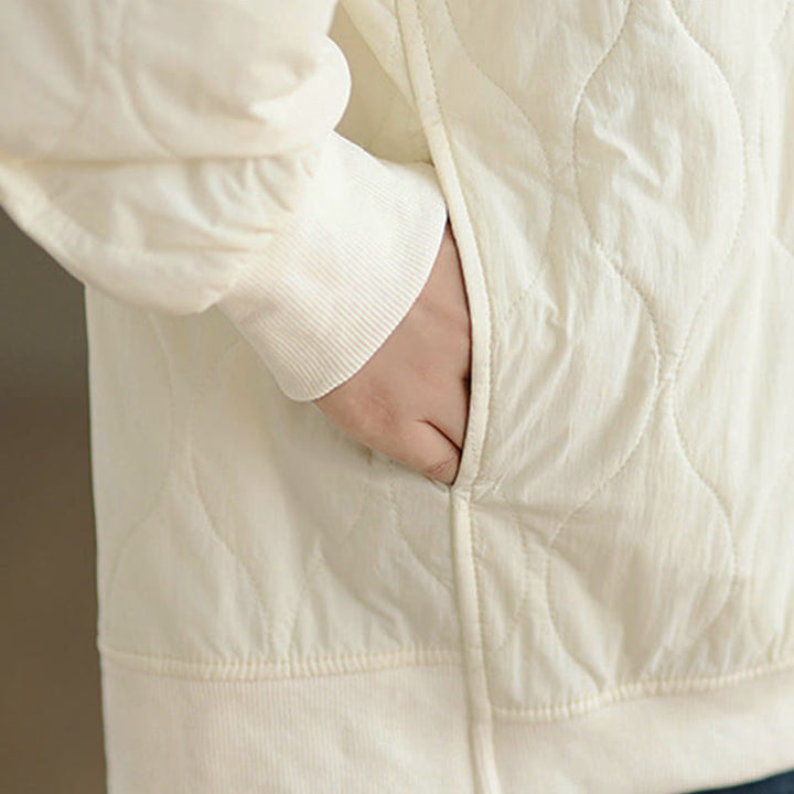 Buddha Stones Fall Solid Curved design Crew Neck Long Sleeve Women's Cotton Sweatshirt With Pockets - image 13