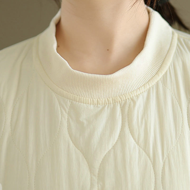 Buddha Stones Fall Solid Curved design Crew Neck Long Sleeve Women's Cotton Sweatshirt With Pockets - image 11