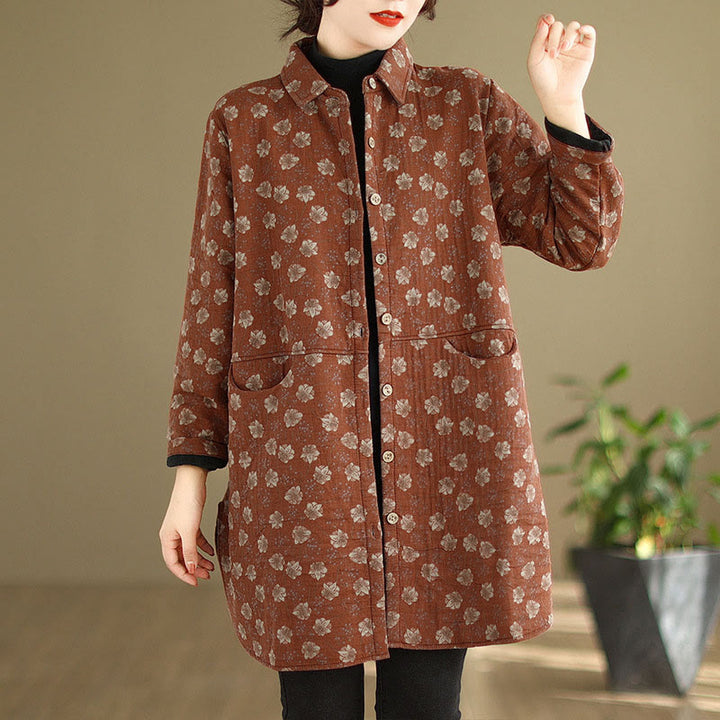 Buddha Stones Fall Winter Buttons Flower Patterns Long Sleeve Cotton Women's Jacket With Pockets - Tomato - US12，UK/AU16，EU44 (3XL) - image 13