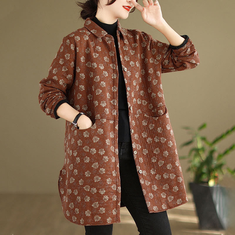 Buddha Stones Fall Winter Buttons Flower Patterns Long Sleeve Cotton Women's Jacket With Pockets - image 16
