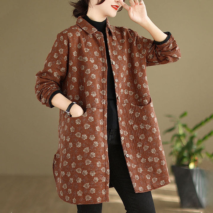Buddha Stones Fall Winter Buttons Flower Patterns Long Sleeve Cotton Women's Jacket With Pockets - image 16