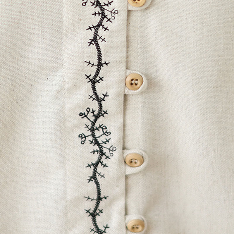 Buddha Stones Spring Embroidery Buttons Design Women's Cotton Peter Pan Collar Long Sleeve Shirt - image 9