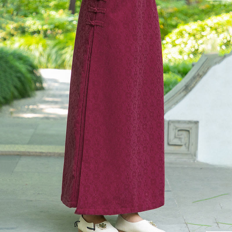 Buddha Stones Fall Winter Floral Pattern Frog-Button Women's Corduroy Skirt With Pockets - image 8