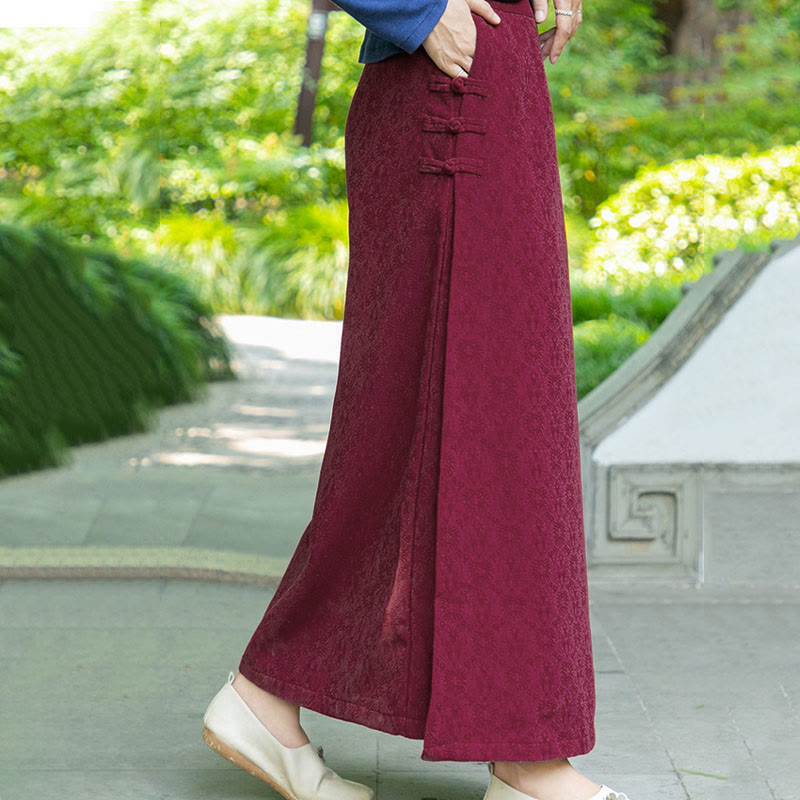 Buddha Stones Fall Winter Floral Pattern Frog-Button Women's Corduroy Skirt With Pockets - image 10