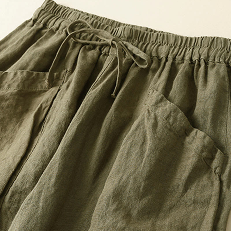 Buddha Stones Commute Women's Plain Harem Capri Cotton Pants With Pockets - image 1