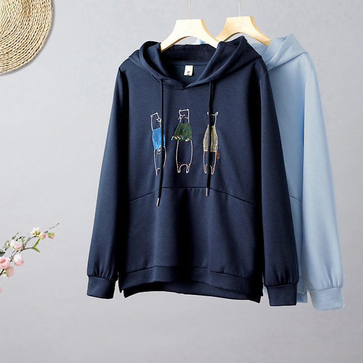 Buddha Stones Fall Embroidery Bear Long Sleeve Women's Hoodie - image 1