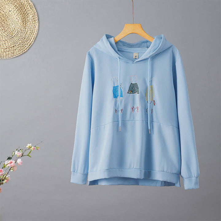 Buddha Stones Fall Embroidery Bear Long Sleeve Women's Hoodie - LightSkyBlue - US8-10，UK/AU12-14，EU40-42 (2XL) - image 7