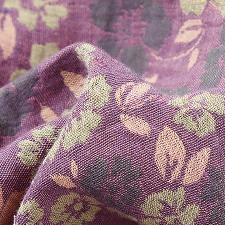 Buddha Stones 2pcs Floral Pattern Frog-Button Long Sleeve Round Neck Shirt Pants Cotton Pajamas Set  - image 10