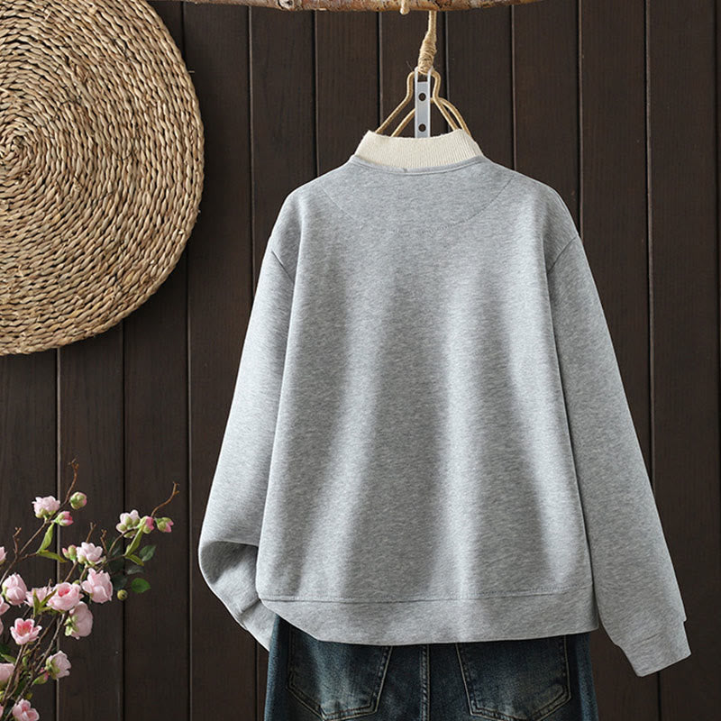 Buddha Stones Simple Plain V-Neck Buttons Down Design Women's Cotton Long Sleeve Jacket - image 7