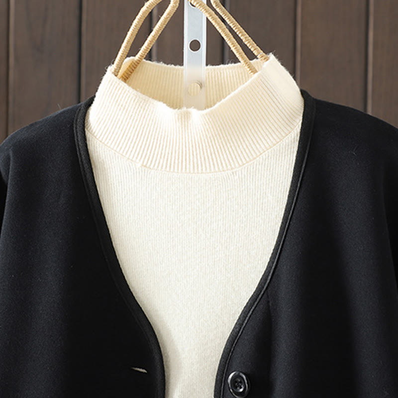 Buddha Stones Simple Plain V-Neck Buttons Down Design Women's Cotton Long Sleeve Jacket - image 2