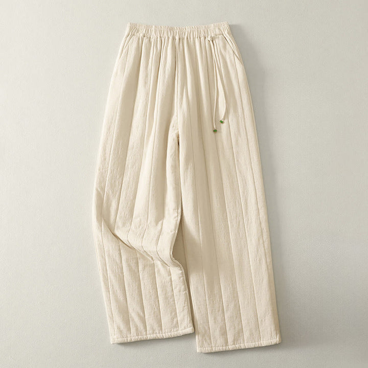 Buddha Stones Plain Cotton Polyester Thick Women's Pants With Pockets - FloralWhite - US8-10，UK/AU12-14，EU40-42 (2XL) - image 0