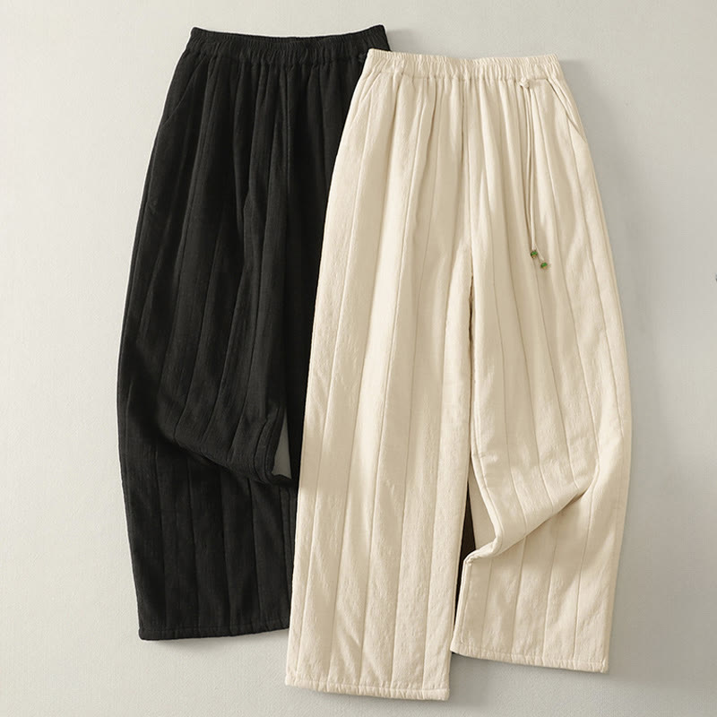 Buddha Stones Plain Cotton Polyester Thick Women's Pants With Pockets - image 12