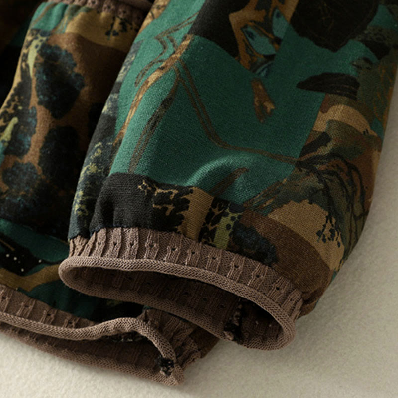 Buddha Stones Fall Geometric Patchwork V-Neck Women's Long Sleeve T-shirt With Pockets - image 13