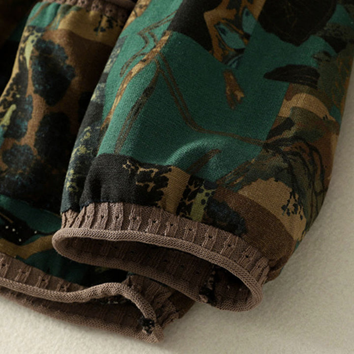 Buddha Stones Fall Geometric Patchwork V-Neck Women's Long Sleeve T-shirt With Pockets - image 13