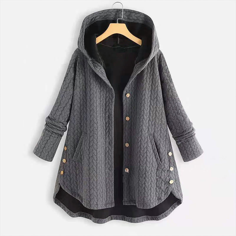 Buddha Stones Fall Wheat Ear Pattern Mid-length Design Women's Long Sleeve Hooded Coat With Pockets - Gray - US22，UK/AU26，EU54 (8XL) - image 0