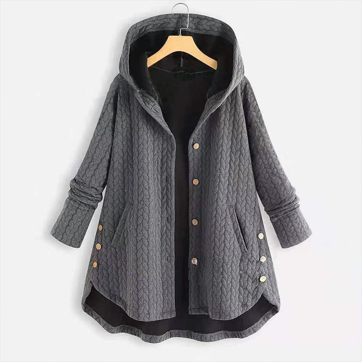 Buddha Stones Fall Wheat Ear Pattern Mid-length Design Women's Long Sleeve Hooded Coat With Pockets - Gray - US22，UK/AU26，EU54 (8XL) - image 0