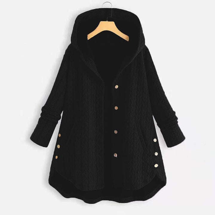 Buddha Stones Fall Wheat Ear Pattern Mid-length Design Women's Long Sleeve Hooded Coat With Pockets - Black - US22，UK/AU26，EU54 (8XL) - image 14