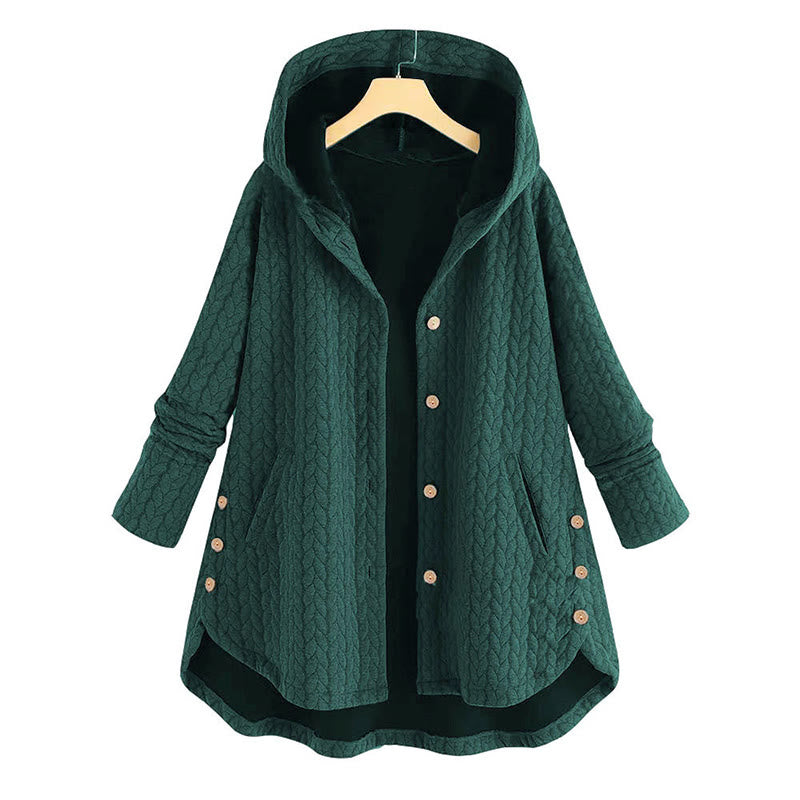 Buddha Stones Fall Wheat Ear Pattern Mid-length Design Women's Long Sleeve Hooded Coat With Pockets - DarkCyan - US22，UK/AU26，EU54 (8XL) - image 9