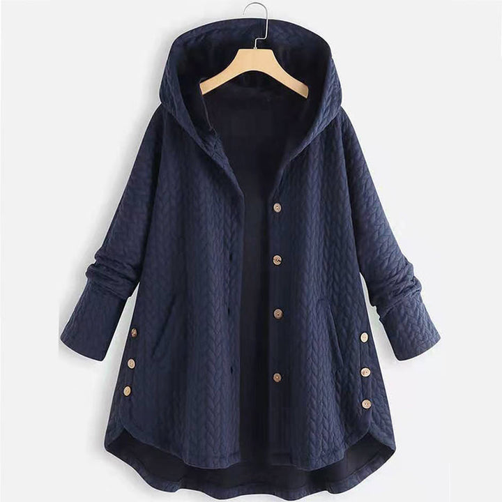 Buddha Stones Fall Wheat Ear Pattern Mid-length Design Women's Long Sleeve Hooded Coat With Pockets - SteelBlue - US22，UK/AU26，EU54 (8XL) - image 7