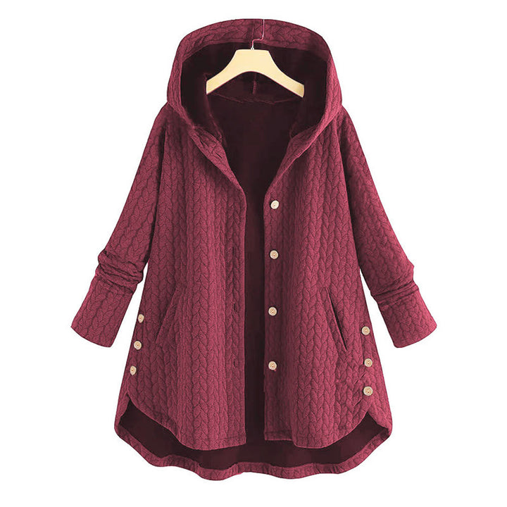 Buddha Stones Fall Wheat Ear Pattern Mid-length Design Women's Long Sleeve Hooded Coat With Pockets - IndianRed - US22，UK/AU26，EU54 (8XL) - image 2