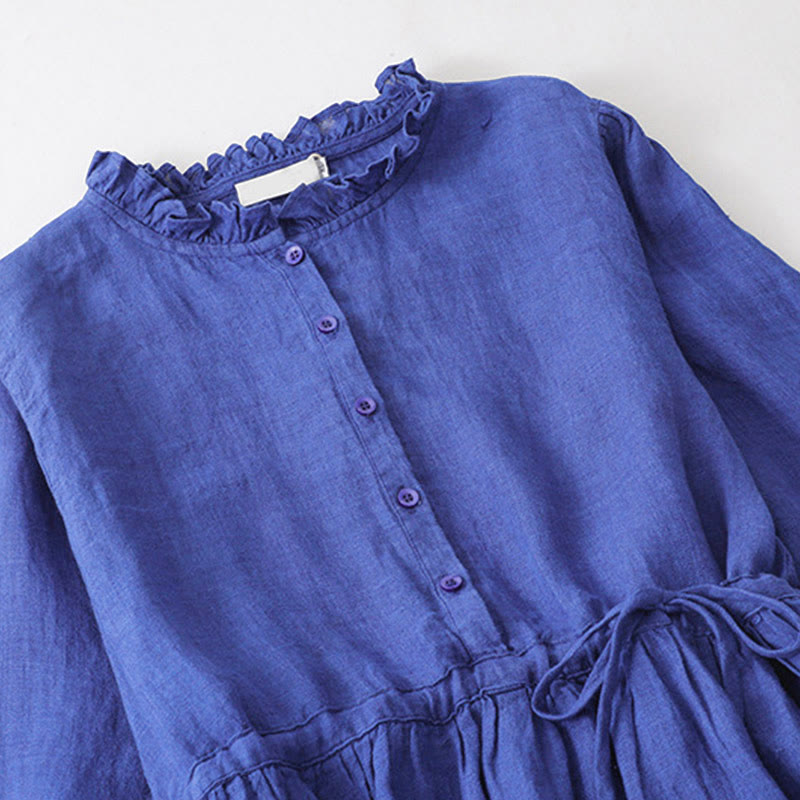 Buddha Stones Plain Long Sleeve Cotton Midi Dress With Pockets - image 2