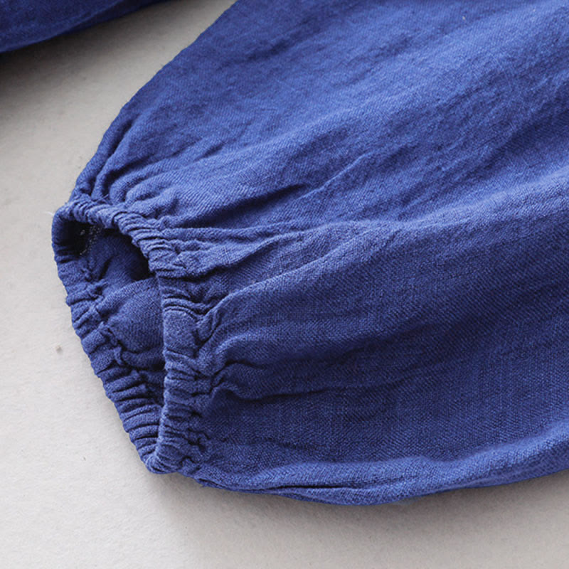 Buddha Stones Plain Long Sleeve Cotton Midi Dress With Pockets - image 6