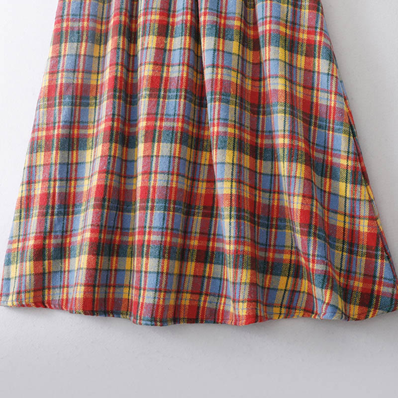 Buddha Stones Fall Winter Women's Plaid Pattern Cotton Skirt With Pockets - image 2
