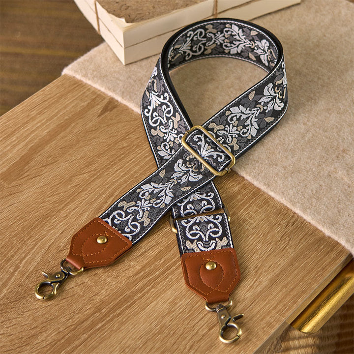 Buddha Stones Flower Geometric Embroidery Adjustable Handbags Crossbody Shoulder Bag Straps Replacement - Black White - 80-140cm*5cm - image 25