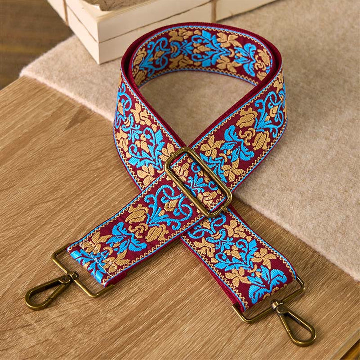 Buddha Stones Bohemian Flower Geometric Embroidery Adjustable Handbags Crossbody Shoulder Bag Purse Straps Replacement - Brown Blue - 75-135cm*5cm - image 11