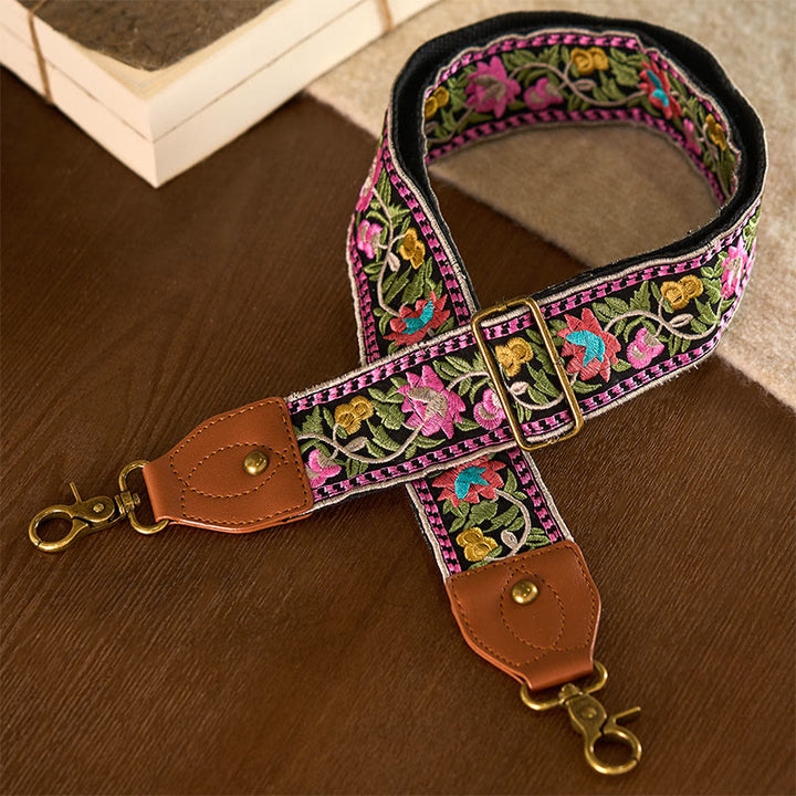 Buddha Stones Bohemian Flower Vine Geometric Embroidery Adjustable Handbags Crossbody Shoulder Bag Purse Straps Replacement - Black Pink Green - 75-135cm*5cm - image 17