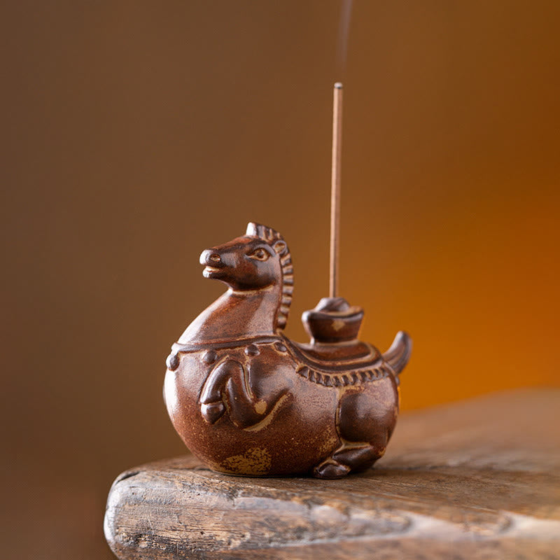 Buddha Stones Year Of The Horse 2026 New Year Ingot Luck Incense Burner - Brown Horse(7.6*4.1*6.9cm) - image 12