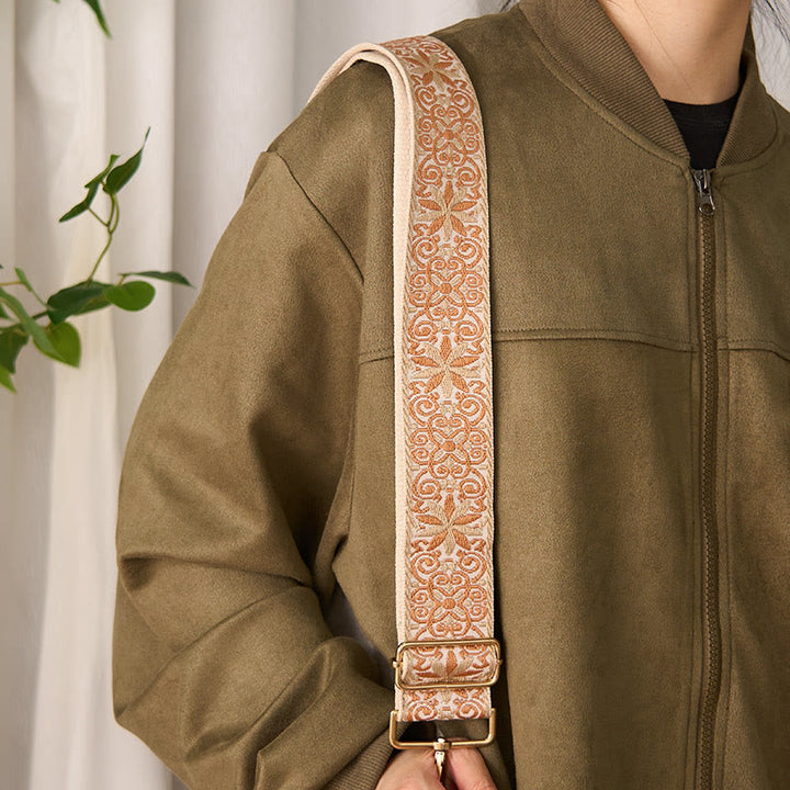 Buddha Stones Bohemian Brown Beige Flower Geometric Embroidery Adjustable Handbags Crossbody Shoulder Bag Purse Straps Replacement - image 4