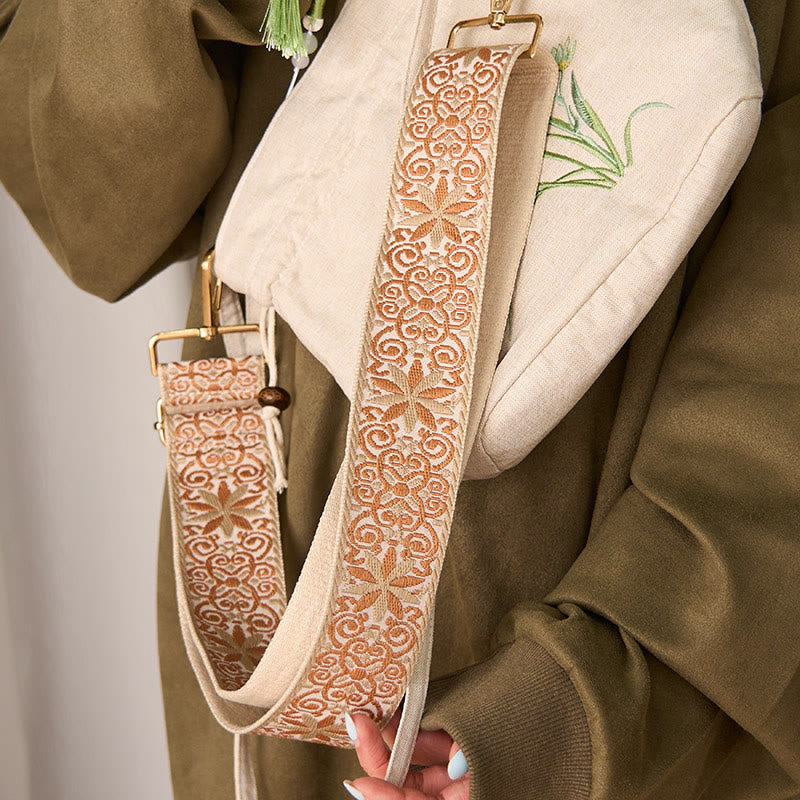 Buddha Stones Bohemian Brown Beige Flower Geometric Embroidery Adjustable Handbags Crossbody Shoulder Bag Purse Straps Replacement - image 5